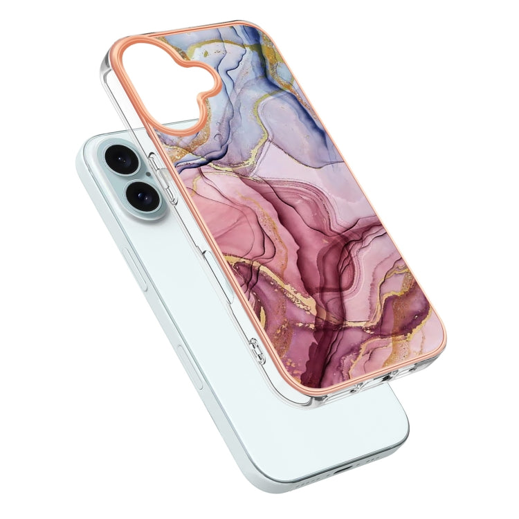 For iPhone 16 Electroplating Marble Dual-side IMD Phone Case(Rose Red 014) - iPhone 16 Cases by buy2fix | Online Shopping UK | buy2fix