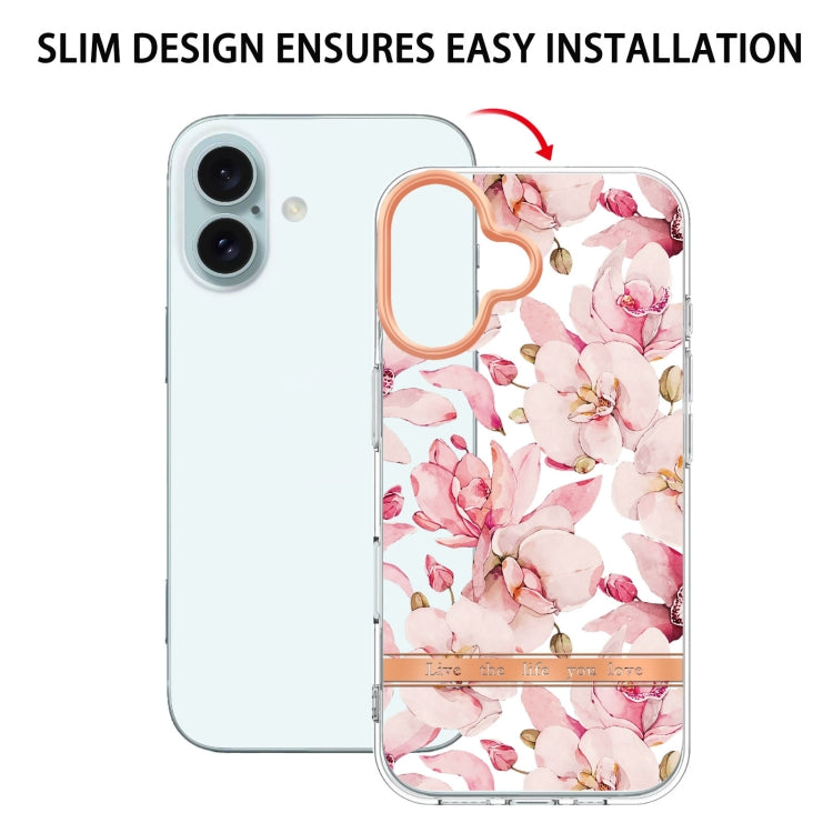 For iPhone 16 Plus Flowers and Plants Series IMD TPU Phone Case(Pink Gardenia) - iPhone 16 Plus Cases by buy2fix | Online Shopping UK | buy2fix