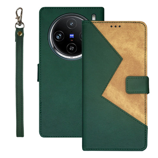 For vivo X100 Pro idewei Two-color Splicing Leather Phone Case(Green) - X100 Pro Cases by idewei | Online Shopping UK | buy2fix