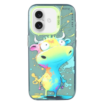 For iPhone 16 Plus Animal Pattern Oil Painting Series PC + TPU Phone Case(Colorful Cattle) - iPhone 16 Plus Cases by buy2fix | Online Shopping UK | buy2fix