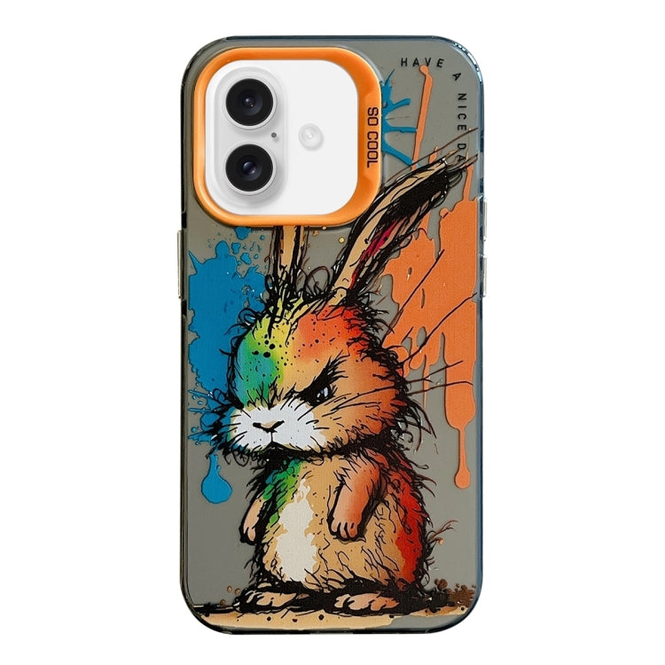 For iPhone 16 Plus Animal Pattern Oil Painting Series PC + TPU Phone Case(Fat Rabbit) - iPhone 16 Plus Cases by buy2fix | Online Shopping UK | buy2fix