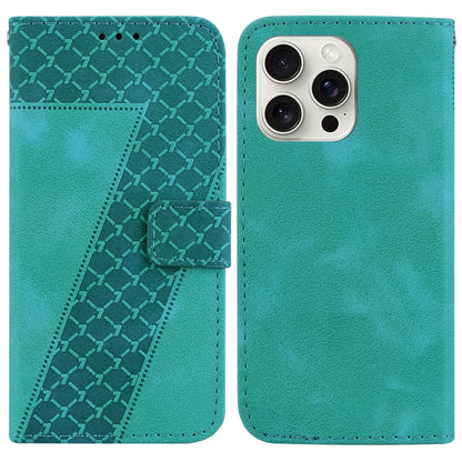 For iPhone 16 Pro Seven-shaped Embossed Leather Phone Case(Green) - iPhone 16 Pro Cases by buy2fix | Online Shopping UK | buy2fix