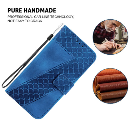 For iPhone 16 Plus Seven-shaped Embossed Leather Phone Case(Blue) - iPhone 16 Plus Cases by buy2fix | Online Shopping UK | buy2fix