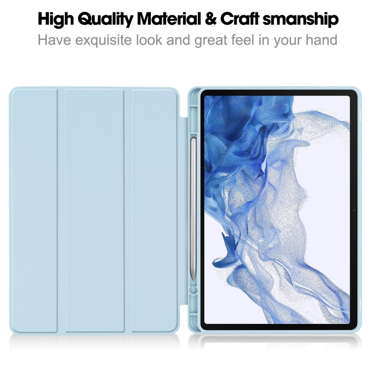 For Samsung Galaxy Tab S9 3-Fold Pure Color TPU Smart Leather Tablet Case with Pen Slot(Light Blue) - Galaxy Tab S9 Cases by buy2fix | Online Shopping UK | buy2fix