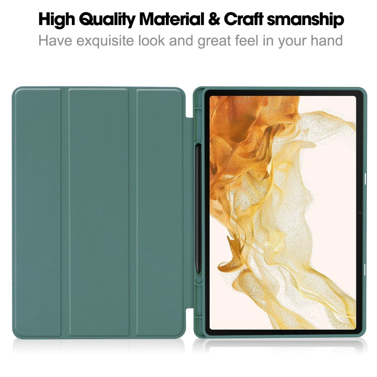 For Samsung Galaxy Tab S9+ 3-Fold Pure Color TPU Smart Leather Tablet Case with Pen Slot(Dark Green) - Galaxy Tab S9+ Cases by buy2fix | Online Shopping UK | buy2fix