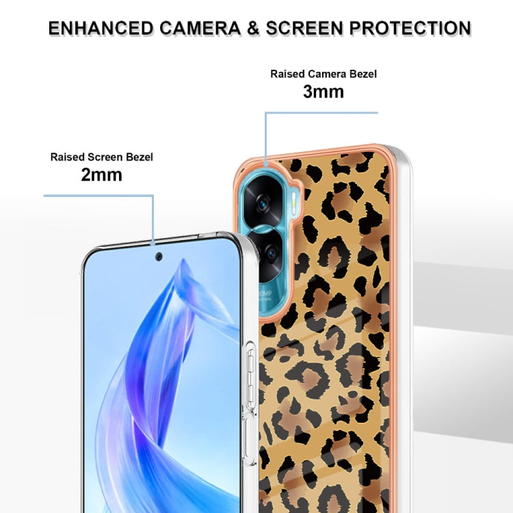 For Honor 90 Lite 5G Electroplating Marble Dual-side IMD Phone Case(Leopard Print) - Honor Cases by buy2fix | Online Shopping UK | buy2fix