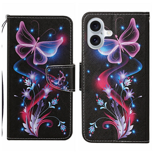 For iPhone 16 Plus 3D Colored Drawing Flip Leather Phone Case(Fluorescent Butterfly) - iPhone 16 Plus Cases by buy2fix | Online Shopping UK | buy2fix