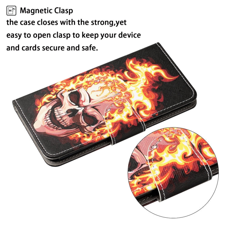 For iPhone 16 Plus 3D Colored Drawing Flip Leather Phone Case(Flame Skull) - iPhone 16 Plus Cases by buy2fix | Online Shopping UK | buy2fix