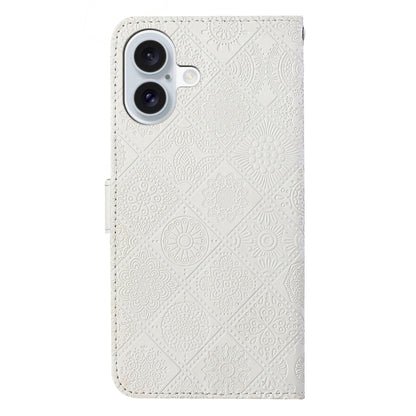 For iPhone 16 Ethnic Style Embossed Pattern Leather Phone Case(White) - iPhone 16 Cases by buy2fix | Online Shopping UK | buy2fix