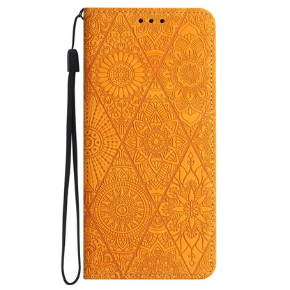 For iPhone 16 Pro Max Ethnic Embossed Adsorption Leather Phone Case(Yellow) - iPhone 16 Pro Max Cases by buy2fix | Online Shopping UK | buy2fix