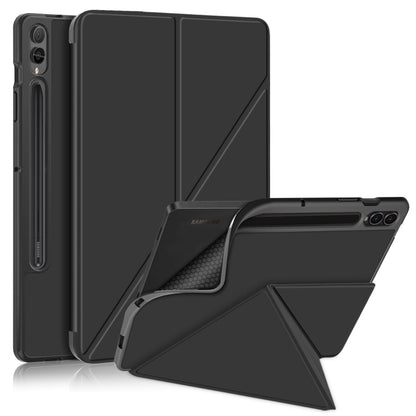 For Samsung Galaxy Tab S9+ Cloth Texture Multi-folding Horizontal Flip Leather Tablet Case(Black) - Galaxy Tab S9+ Cases by buy2fix | Online Shopping UK | buy2fix