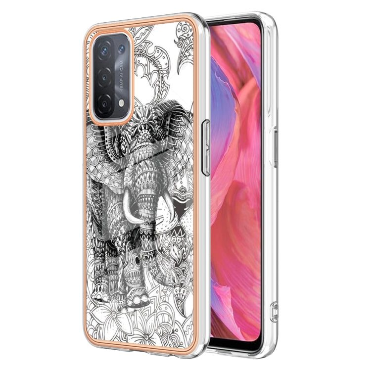 For OPPO A74 / A93 5G / A54 5G / A93s 5G Electroplating Marble Dual-side IMD Phone Case(Totem Elephant) - OPPO Cases by buy2fix | Online Shopping UK | buy2fix