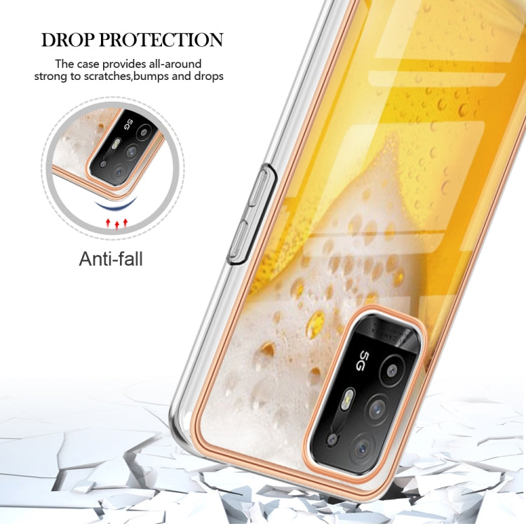 For OPPO A94 5G / A95 5G Electroplating Marble Dual-side IMD Phone Case(Draft Beer) - OPPO Cases by buy2fix | Online Shopping UK | buy2fix