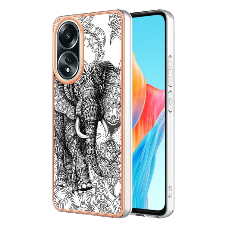 For OPPO A58 4G Electroplating Marble Dual-side IMD Phone Case(Totem Elephant) - OPPO Cases by buy2fix | Online Shopping UK | buy2fix