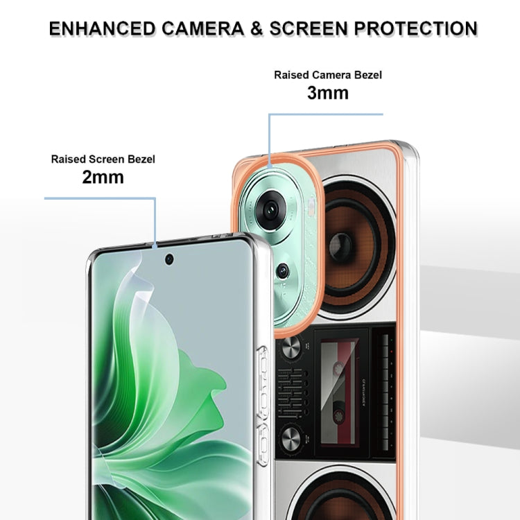 For OPPO Reno11 5G Global Electroplating Marble Dual-side IMD Phone Case(Retro Radio) - Reno11 Cases by buy2fix | Online Shopping UK | buy2fix