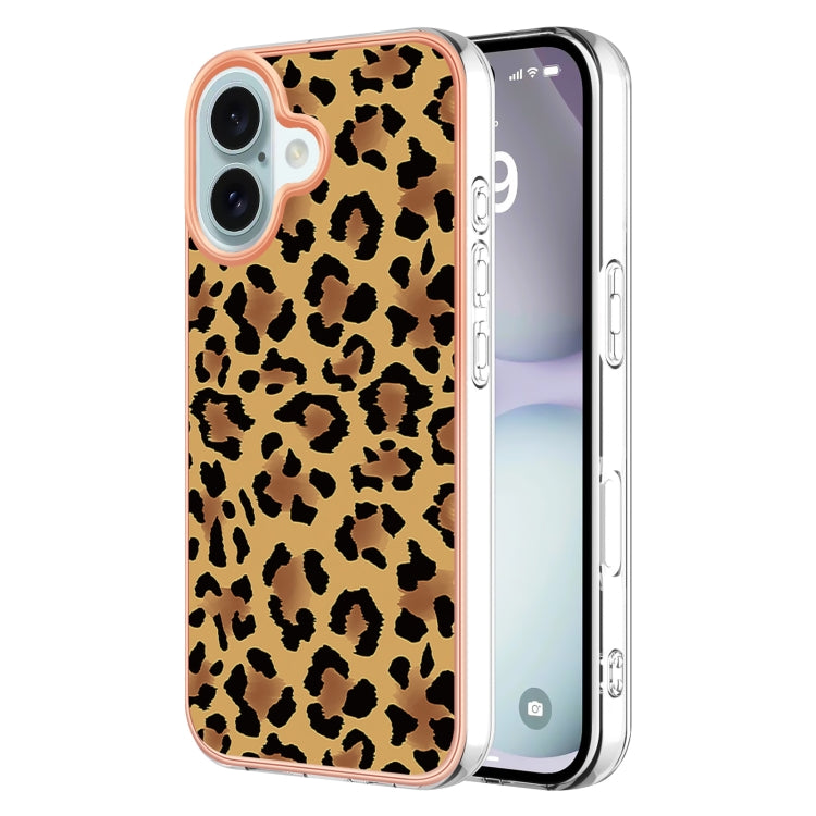 For iPhone 16 Plus Electroplating Marble Dual-side IMD Phone Case(Leopard Print) - iPhone 16 Plus Cases by buy2fix | Online Shopping UK | buy2fix