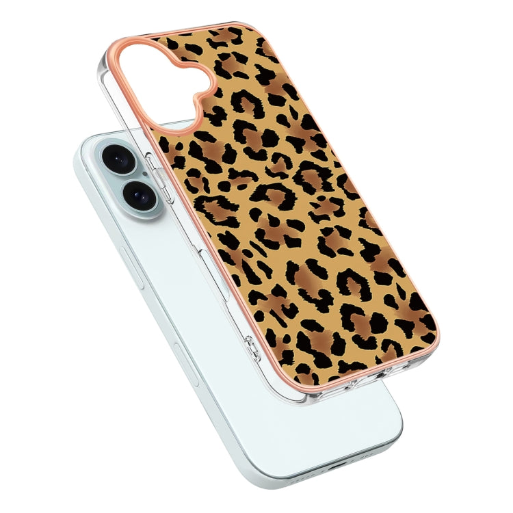 For iPhone 16 Plus Electroplating Marble Dual-side IMD Phone Case(Leopard Print) - iPhone 16 Plus Cases by buy2fix | Online Shopping UK | buy2fix