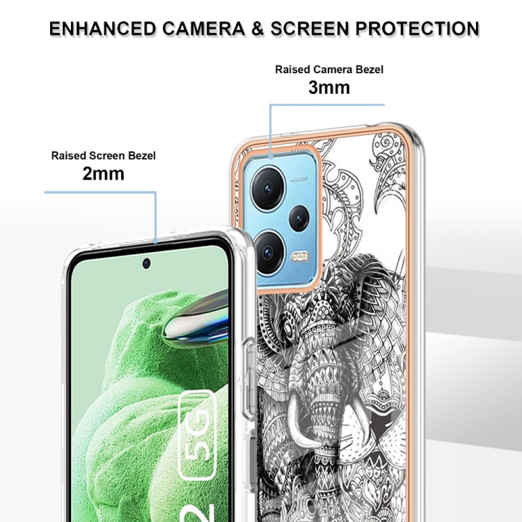 For Xiaomi Redmi Note 12 5G Global Electroplating Marble Dual-side IMD Phone Case(Totem Elephant) - Xiaomi Cases by buy2fix | Online Shopping UK | buy2fix