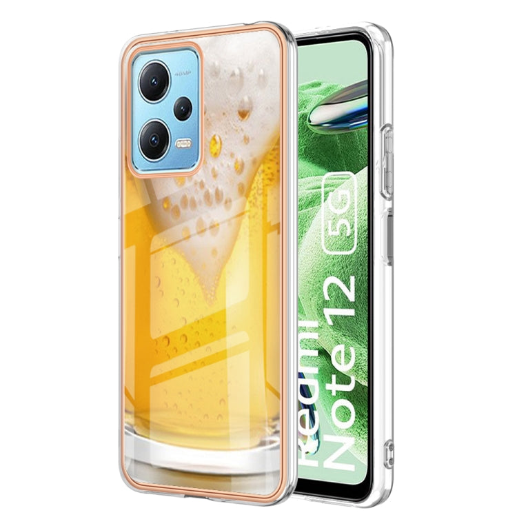 For Xiaomi Redmi Note 12 5G Global Electroplating Marble Dual-side IMD Phone Case(Draft Beer) - Xiaomi Cases by buy2fix | Online Shopping UK | buy2fix