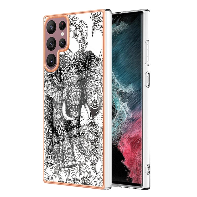 For Samsung Galaxy S22 Ultra 5G Electroplating Marble Dual-side IMD Phone Case(Totem Elephant) - Galaxy S22 Ultra 5G Cases by buy2fix | Online Shopping UK | buy2fix