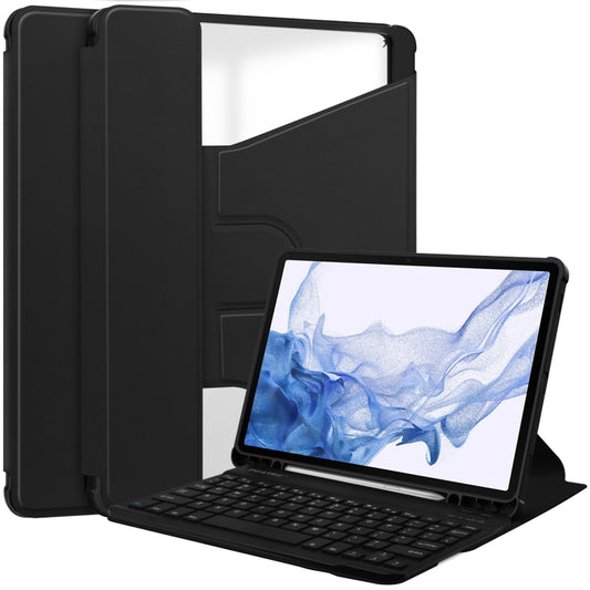 For Samsung Galaxy Tab S9 360 Rotation Transparent Smart Leather Case with Keyboard(Black) - Galaxy Tab S9 Cases by buy2fix | Online Shopping UK | buy2fix