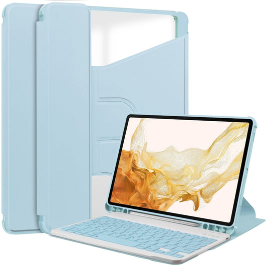 For Samsung Galaxy Tab S9+ 360 Rotation Transparent Smart Leather Case with Keyboard(Sky Blue) - Galaxy Tab S9+ Cases by buy2fix | Online Shopping UK | buy2fix