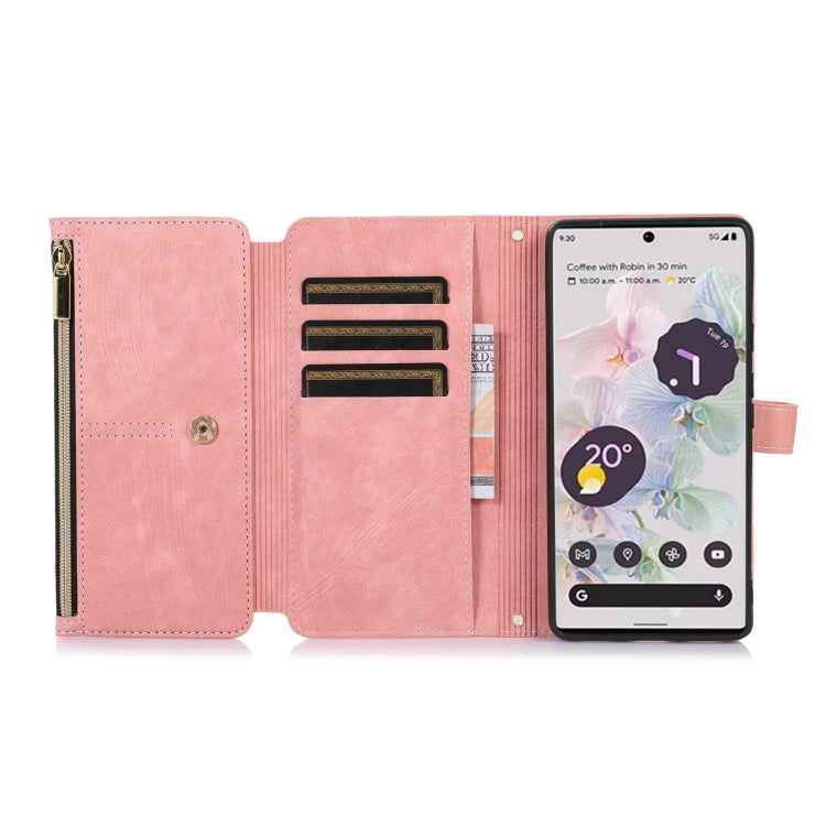 For Google Pixel 7a Dream 9-Card Wallet Zipper Bag Leather Phone Case(Pink) - Google Cases by buy2fix | Online Shopping UK | buy2fix