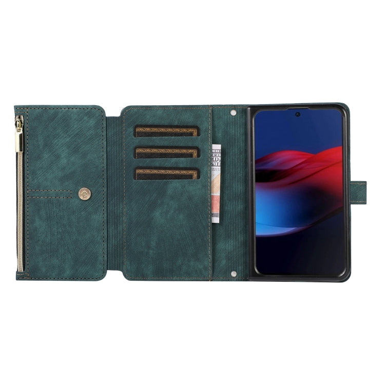 For Google Pixel Fold Dream 9-Card Wallet Zipper Bag Leather Phone Case(Green) - Google Cases by buy2fix | Online Shopping UK | buy2fix