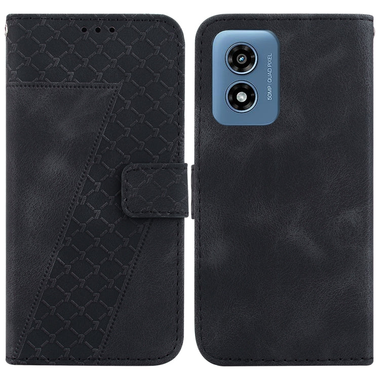 For Motorola Moto G Play 4G 2024 Seven-shaped Embossed Leather Phone Case(Black) - Motorola Cases by buy2fix | Online Shopping UK | buy2fix