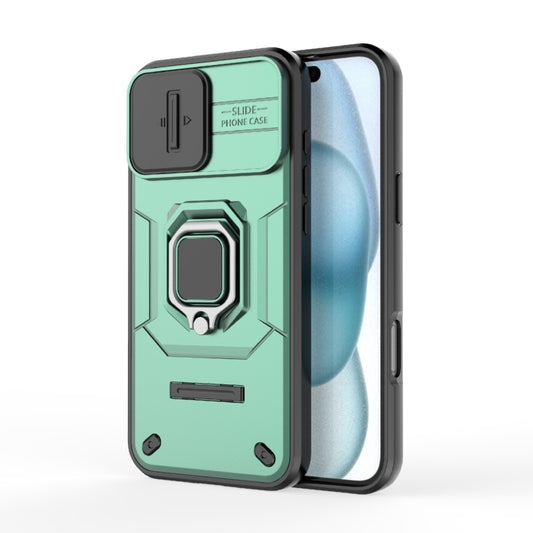 For iPhone 16 Plus Sliding Camshield TPU + PC Shockproof Phone Case with Holder(Green) - iPhone 16 Plus Cases by buy2fix | Online Shopping UK | buy2fix