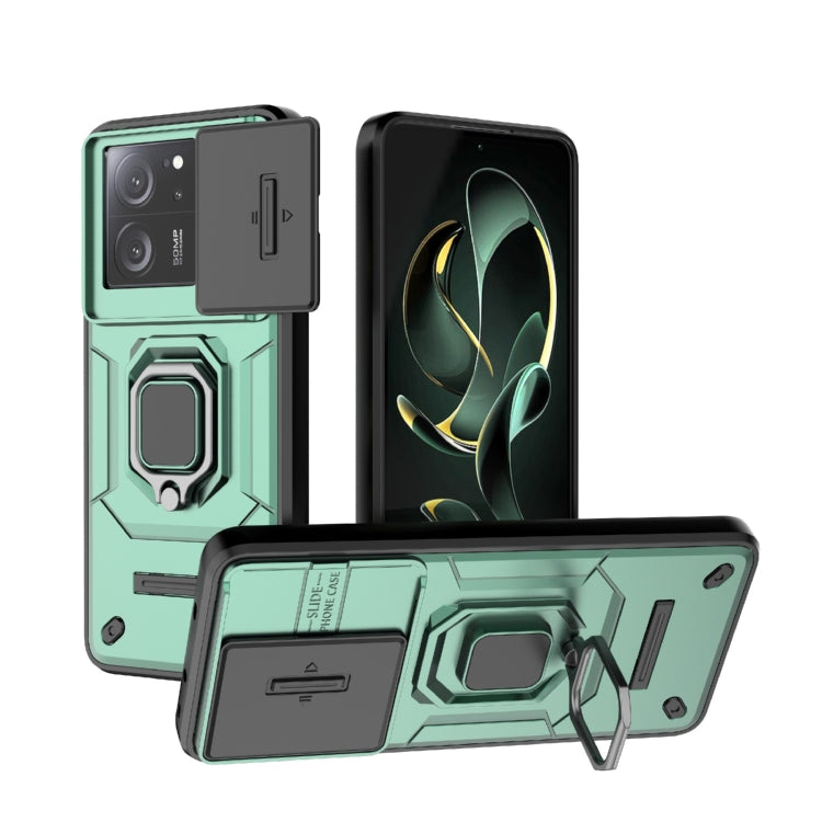 For Xiaomi Redmi K60 Ultra 5G Sliding Camshield TPU + PC Shockproof Phone Case with Holder(Green) - Xiaomi Cases by buy2fix | Online Shopping UK | buy2fix