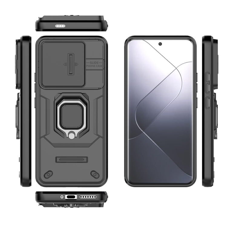 For Xiaomi 14 Pro 5G Sliding Camshield TPU + PC Shockproof Phone Case with Holder(Black) - 14 Pro Cases by buy2fix | Online Shopping UK | buy2fix