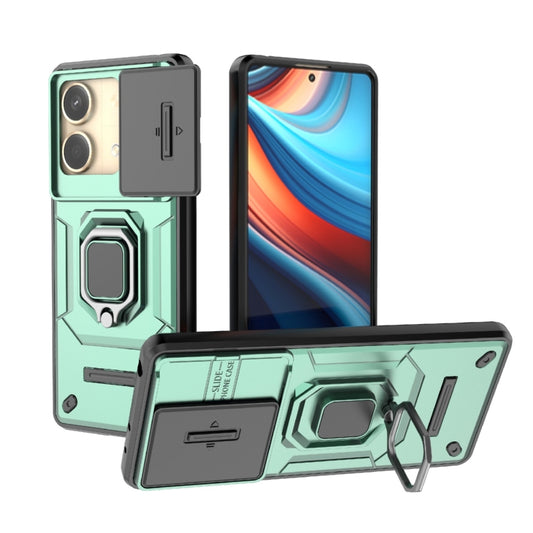 For Xiaomi Redmi Note 13R Pro 5G Sliding Camshield TPU + PC Shockproof Phone Case with Holder(Green) - Xiaomi Cases by buy2fix | Online Shopping UK | buy2fix