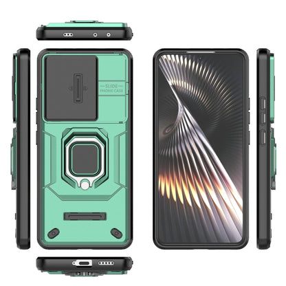 For Xiaomi Redmi Turbo 3 5G Sliding Camshield TPU + PC Shockproof Phone Case with Holder(Green) - Xiaomi Cases by buy2fix | Online Shopping UK | buy2fix