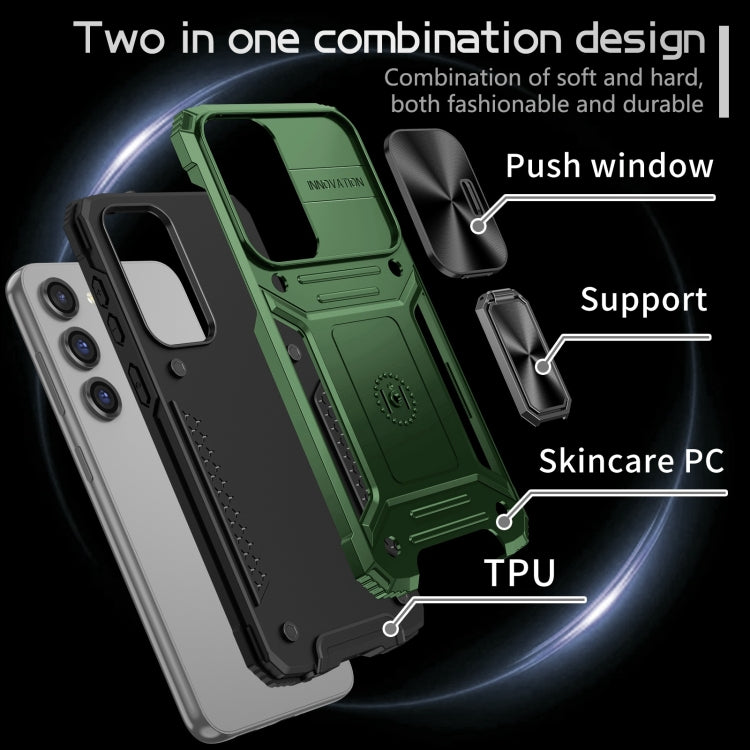 For Samsung Galaxy S23+ 5G Camshield Robot TPU Hybrid PC Phone Case(Green) - Galaxy S23+ 5G Cases by buy2fix | Online Shopping UK | buy2fix