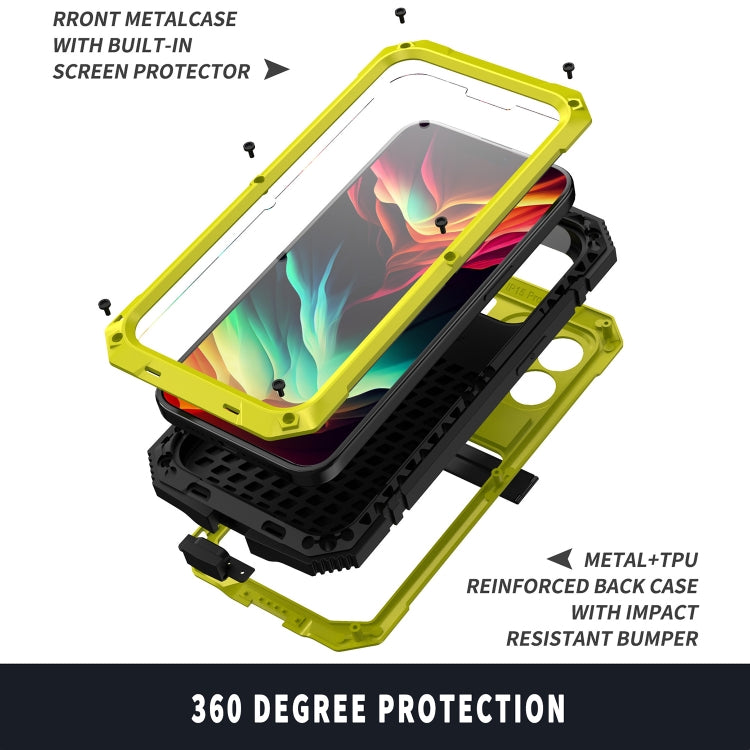 For iPhone 15 Pro Max R-JUST Shockproof Life Waterproof Dust-proof Metal + Silicone Phone Case with Holder(Yellow) - iPhone 15 Pro Max Cases by R-JUST | Online Shopping UK | buy2fix