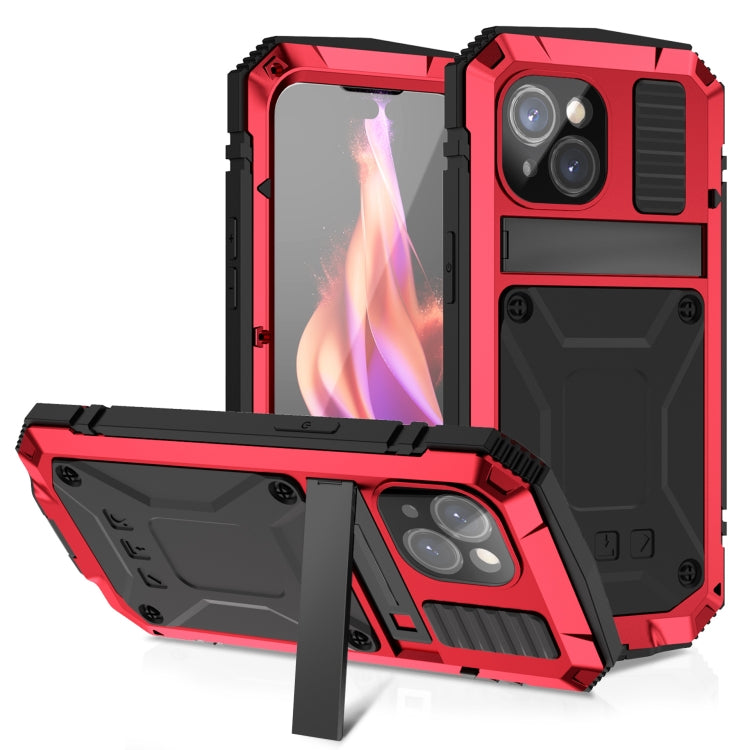 For iPhone 15 Plus R-JUST Shockproof Life Waterproof Dust-proof Metal + Silicone Phone Case with Holder(Red) - iPhone 15 Plus Cases by R-JUST | Online Shopping UK | buy2fix