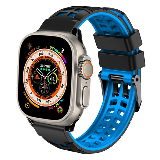 For Apple Watch Ultra 49mm Twill Dual-row Buckle Silicone Watch Band(Black Blue) - Watch Bands by buy2fix | Online Shopping UK | buy2fix