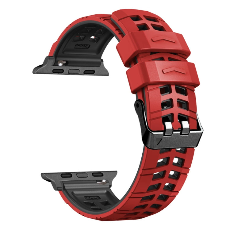 For Apple Watch Ultra 49mm Twill Dual-row Buckle Silicone Watch Band(Red Black) - Watch Bands by buy2fix | Online Shopping UK | buy2fix