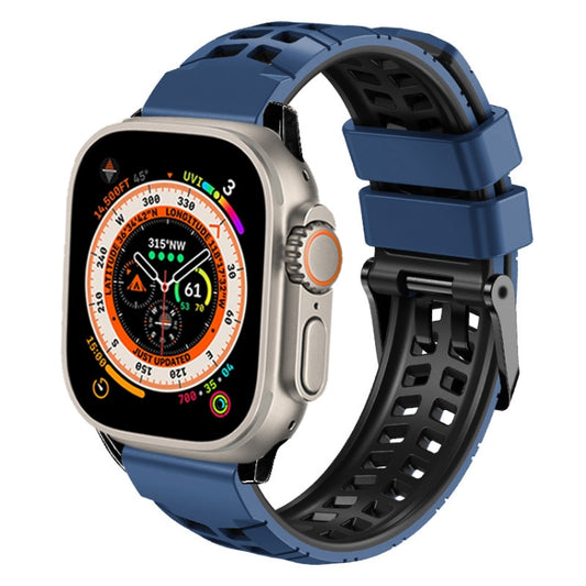 For Apple Watch Ultra 49mm Twill Dual-row Buckle Silicone Watch Band(Midnight Blue Black) - Watch Bands by buy2fix | Online Shopping UK | buy2fix