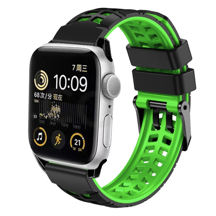 For Apple Watch Series 4 44mm Twill Dual-row Buckle Silicone Watch Band(Black Green) - Watch Bands by buy2fix | Online Shopping UK | buy2fix