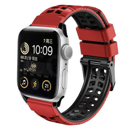 For Apple Watch Series 2 38mm Twill Dual-row Buckle Silicone Watch Band(Red Black) - Watch Bands by buy2fix | Online Shopping UK | buy2fix