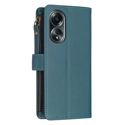 For OPPO A58 4G 9 Card Slots Zipper Wallet Leather Flip Phone Case(Green) - OPPO Cases by buy2fix | Online Shopping UK | buy2fix