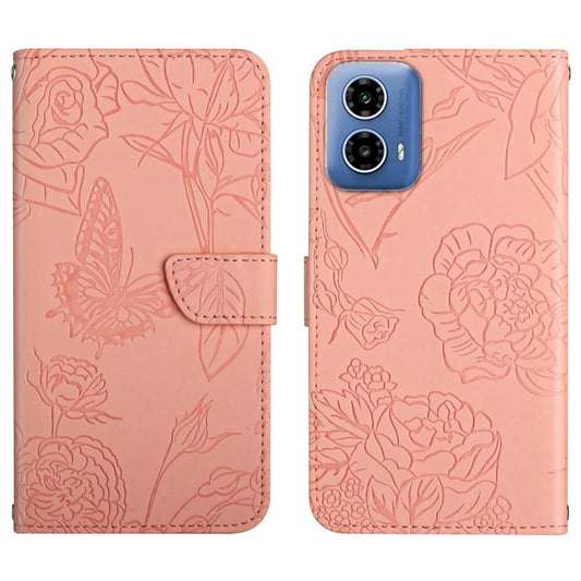 For Motorola Edge 5G 2024 HT03 Skin Feel Butterfly Embossed Flip Leather Phone Case(Pink) - Motorola Cases by buy2fix | Online Shopping UK | buy2fix