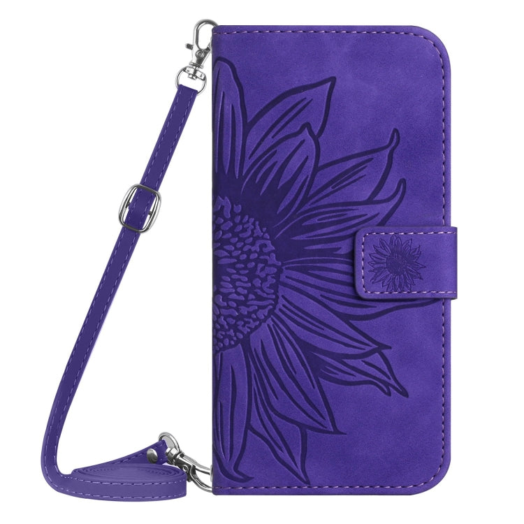 For Motorola Edge 40 Neo HT04 Skin Feel Sun Flower Embossed Flip Leather Phone Case with Lanyard(Dark Purple) - Motorola Cases by buy2fix | Online Shopping UK | buy2fix