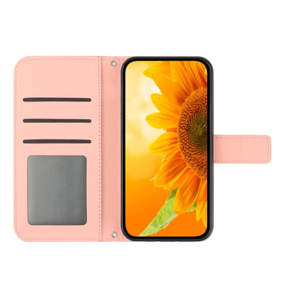 For Motorola Edge 5G 2024 HT04 Skin Feel Sun Flower Embossed Flip Leather Phone Case with Lanyard(Pink) - Motorola Cases by buy2fix | Online Shopping UK | buy2fix