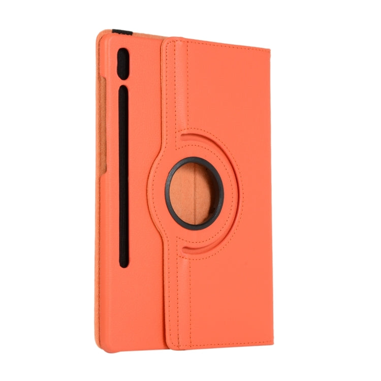 For Samsung Galaxy Tab S9 360 Degrees Rotation Holder Litchi Texture Leather Tablet Case(Orange) - Galaxy Tab S9 Cases by buy2fix | Online Shopping UK | buy2fix