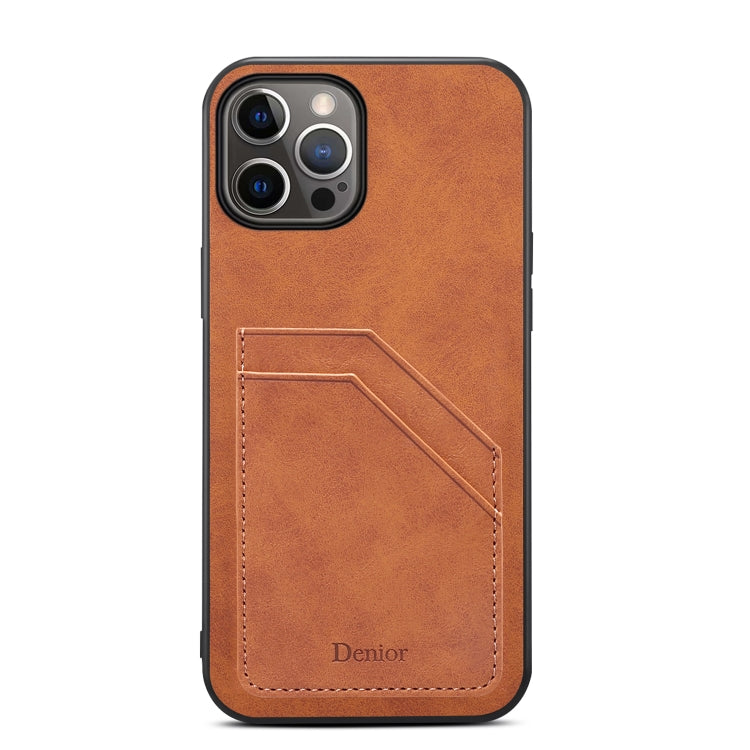 For iPhone 15 Pro Max Denior PU Dual Card Slot Back Cover Phone Case(Brown) - iPhone 15 Pro Max Cases by Denior | Online Shopping UK | buy2fix