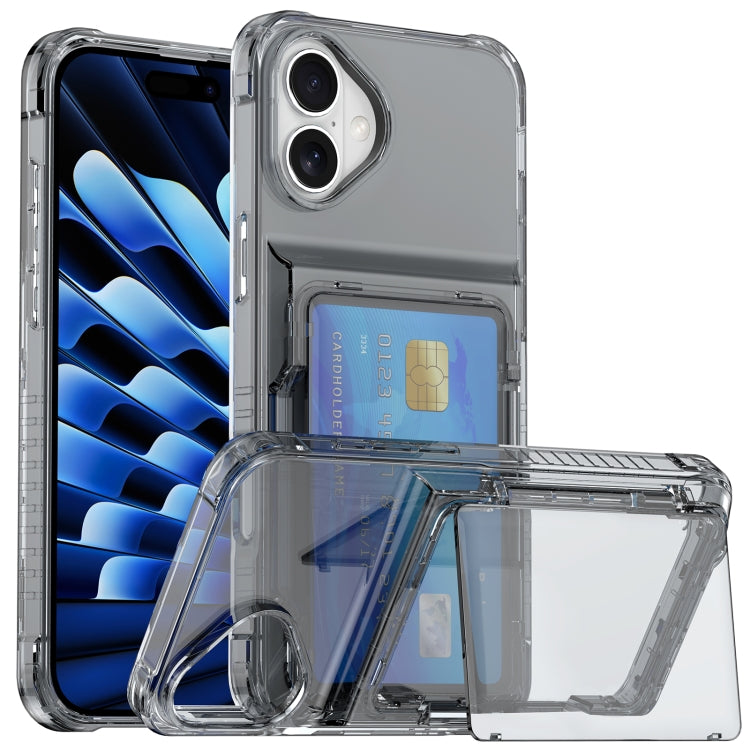 For iPhone 16 Plus Crystal Clear Flip Card Slot Phone Case(Transparent Black) - iPhone 16 Plus Cases by buy2fix | Online Shopping UK | buy2fix