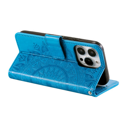 For iPhone 16 Pro Totem Flower Embossed Leather Phone Case(Blue) - iPhone 16 Pro Cases by buy2fix | Online Shopping UK | buy2fix